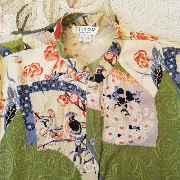 Citron Silk Tunic Top with Asian Motif - Picture 7 of 16